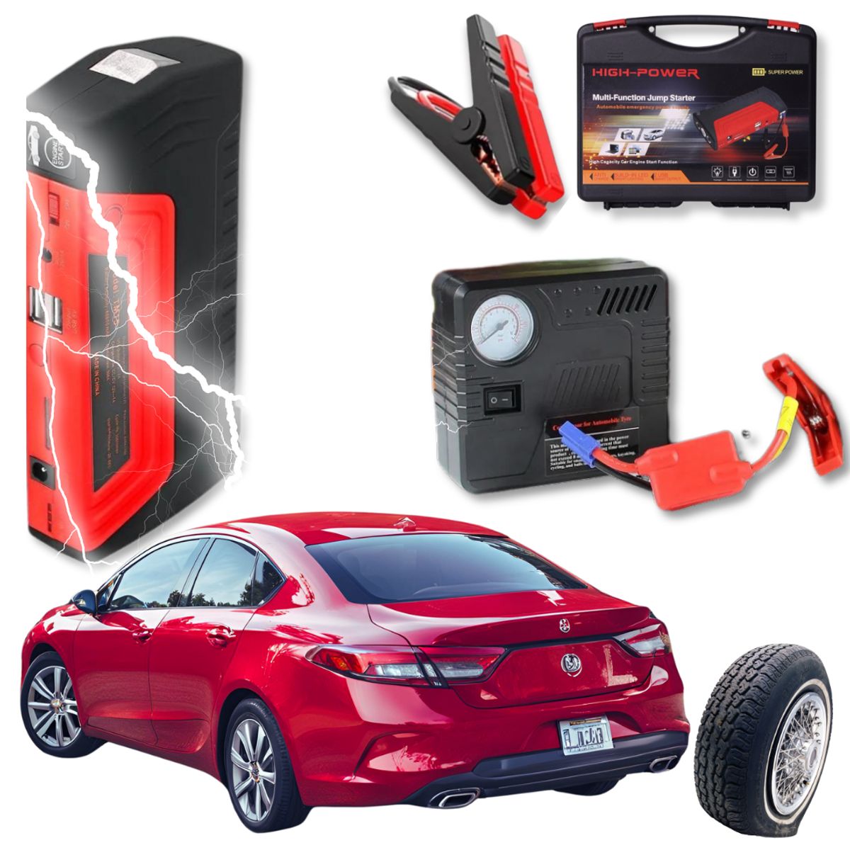 UTILISIMO - Iniciador Arrancador Baterias Carro Moto 12v + Compresor