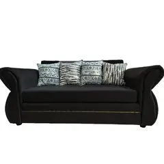 FLOBAL - Sillon Sofa Grecia de 3 Cuerpos Tela Negra Repelente a Liquidos