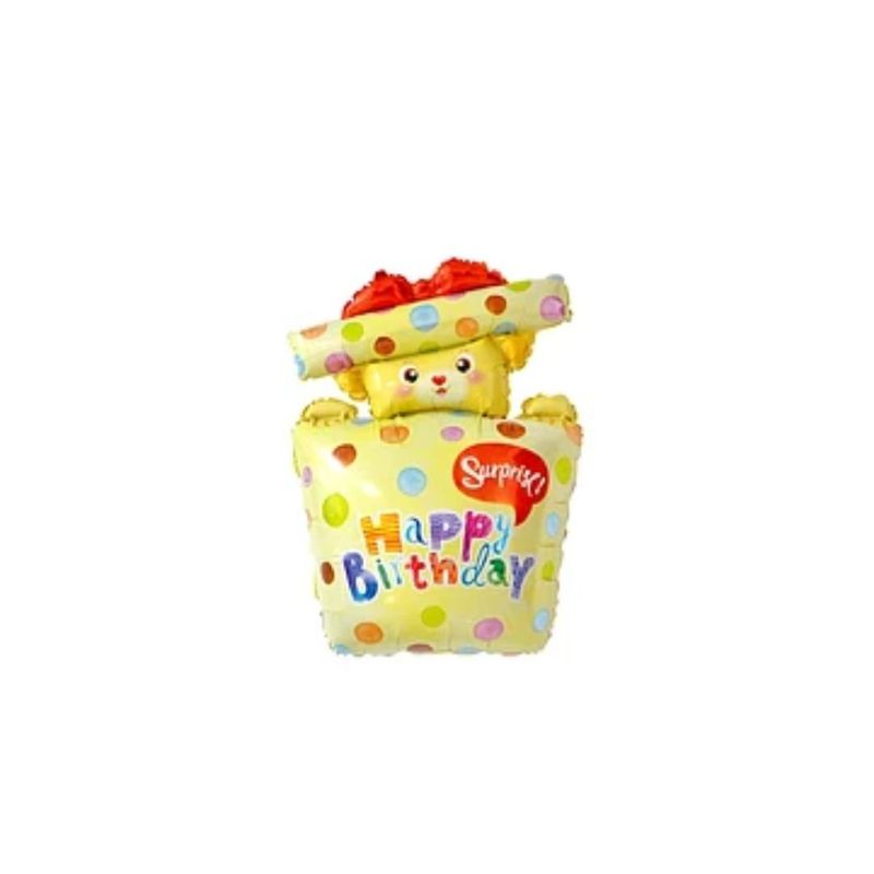 GENERICO - Globo Metalizado Oso En Caja De Regalo Happy Birthday