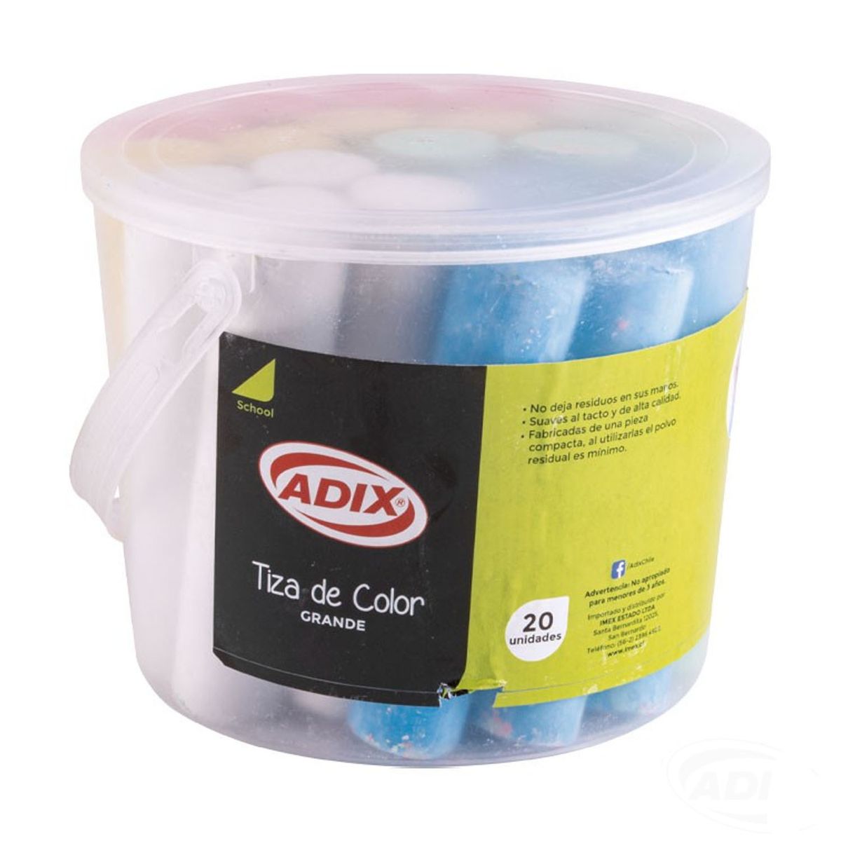 ADIX - Balde De Tiza Grande 5 Colores (20 Tizas)
