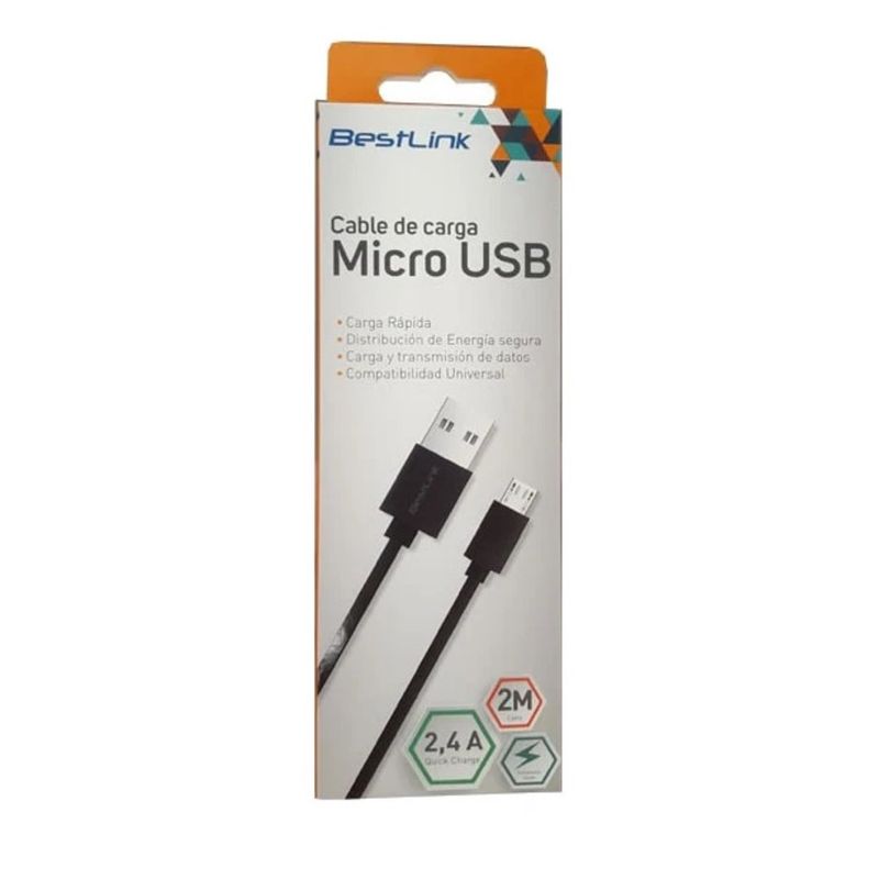 BESTLINK - Cable de Carga Micro USB Negro 2m