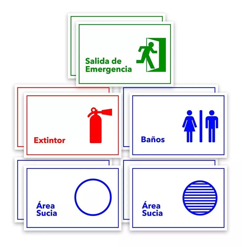 GENERICO - Pack 10 Adhesivos Área Limpia + A Sucia + Baños Etc. 30 X 20