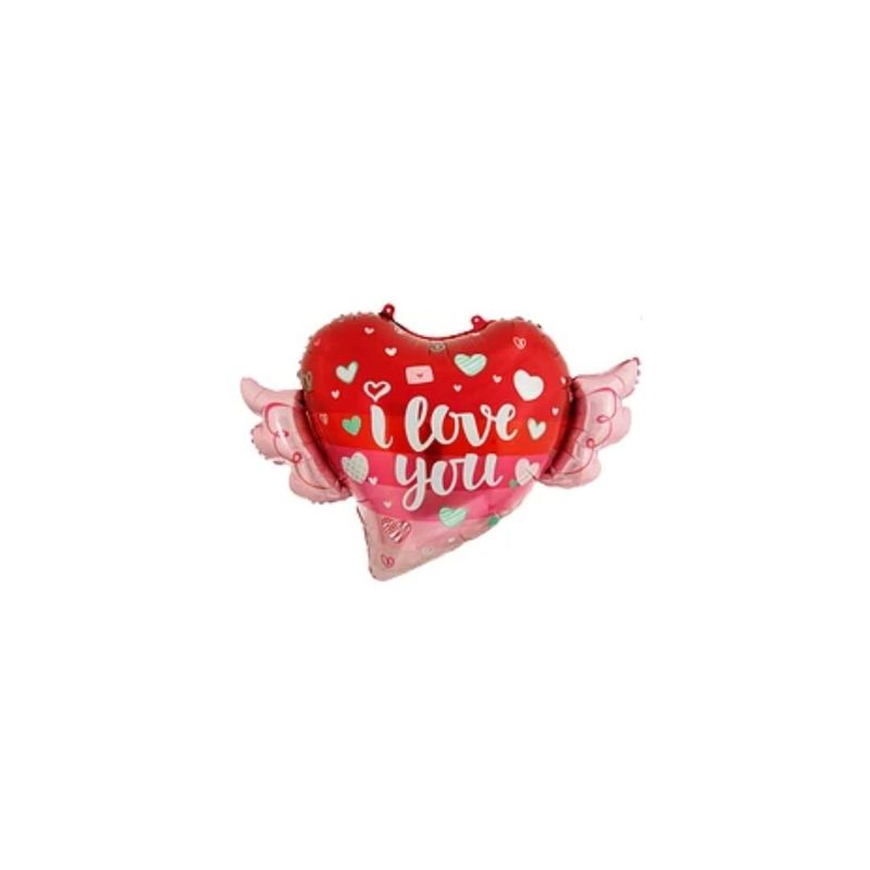 GENERICO - Globo Metalico Corazón Con Alas i love you