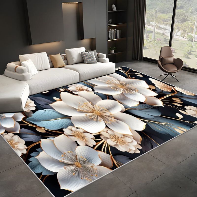 GENERICO - ALFOMBRA PARA LIVING 180x200 CON DISEÑO 3D FLORES BLANCA TF