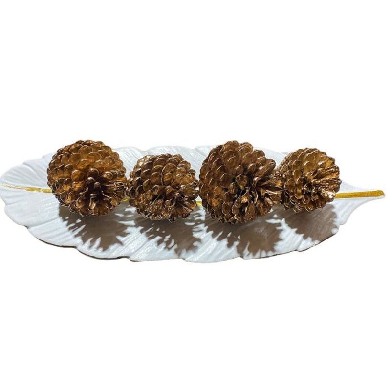GENERICO - Set piña+ bandeja  linea dorada pluma blanca