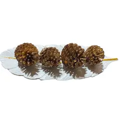GENERICO - Set piña+ bandeja linea dorada pluma blanca
