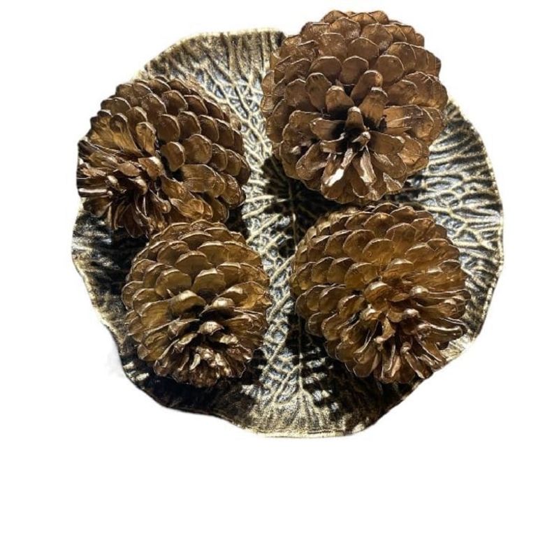 GENERICO - Set piña dorada + bandeja  envejecida  flor de loto