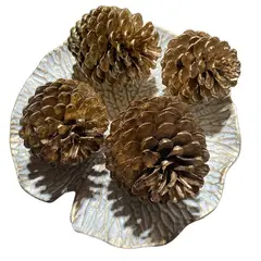 GENERICO - Set piña dorada + bandeja blanca flor de loto