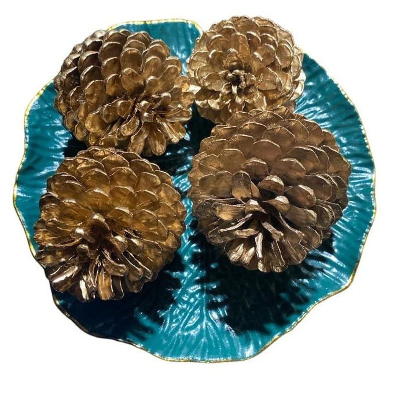 GENERICO - Set piña dorada + bandeja  verde  flor de loto
