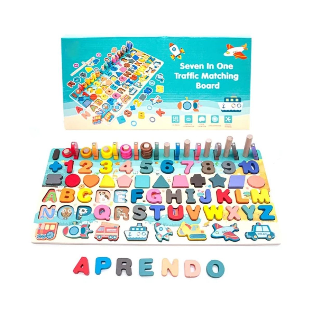 GENERICO - Tablero De Habilidades Y Aprendizaje 7 En 1 De Madera