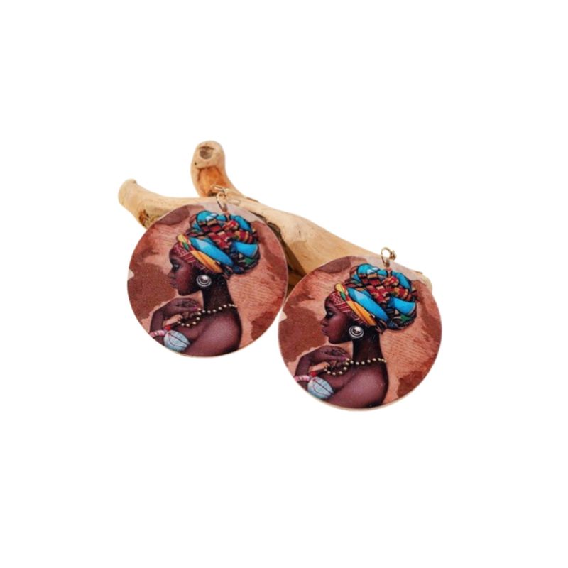GENERICO - Pendientes largos redondos con estampado de figura