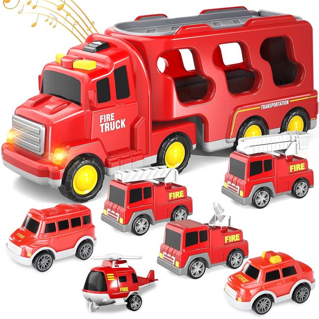 LUKOVEE - Camión Transportador Luz Sonido Con 6 Autitos Juguete Niños