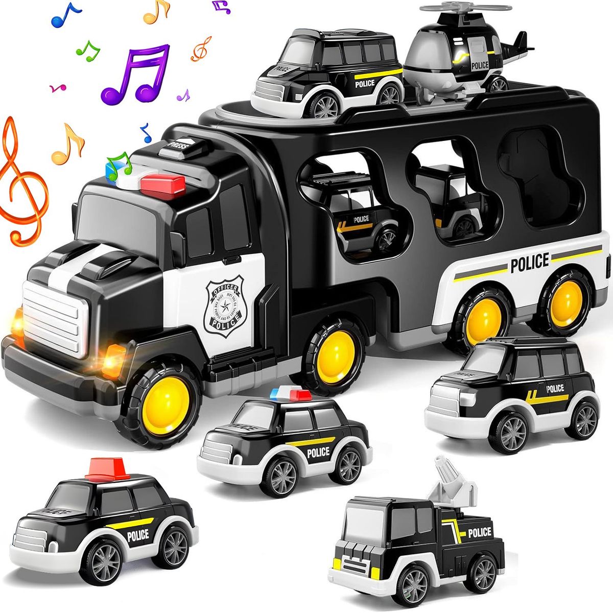 LUKOVEE - Camión Transportador Luz Sonido Con 6 Autitos Juguete Niños