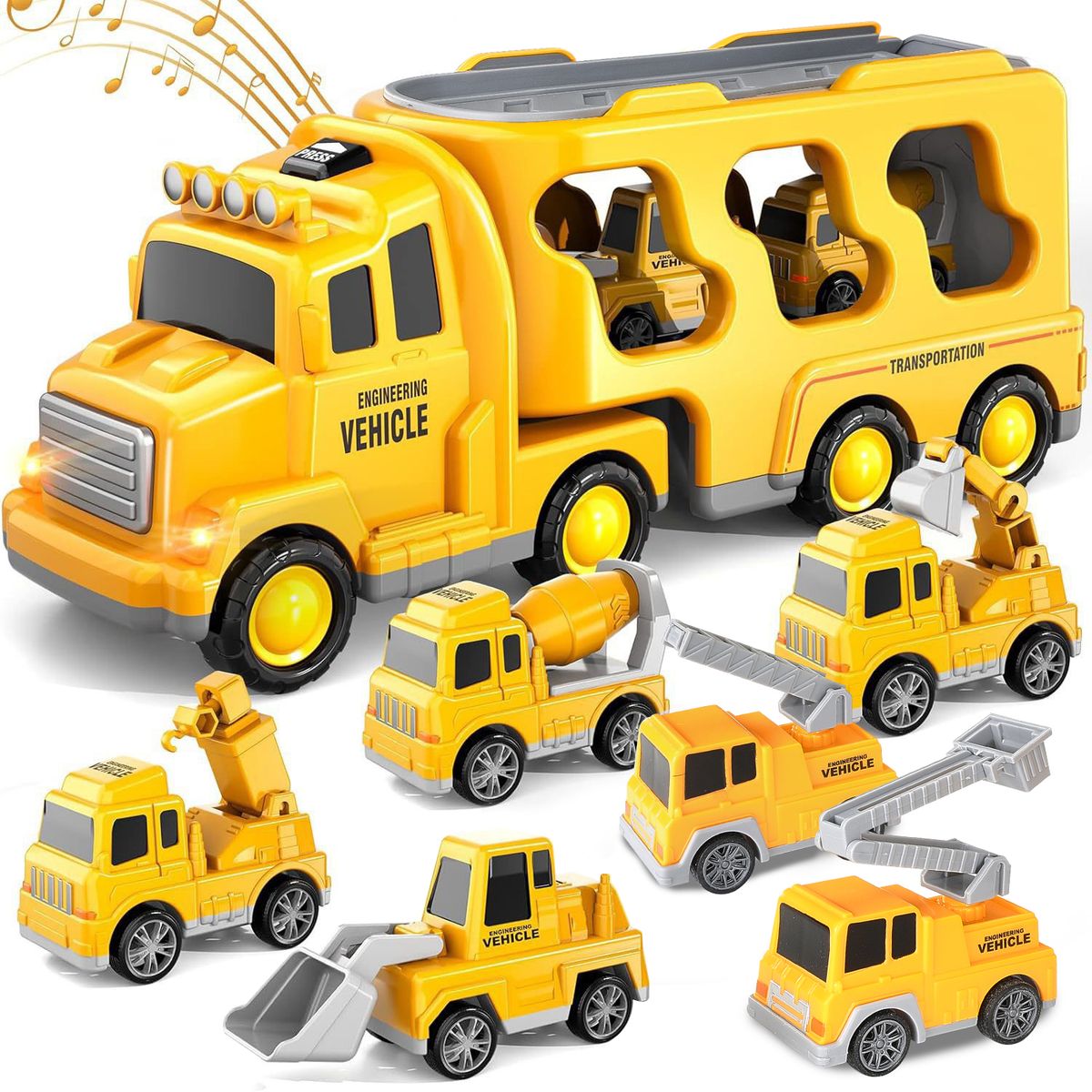 LUKOVEE - Camión Transportador Luz Sonido Con 6 Autitos Juguete Niños