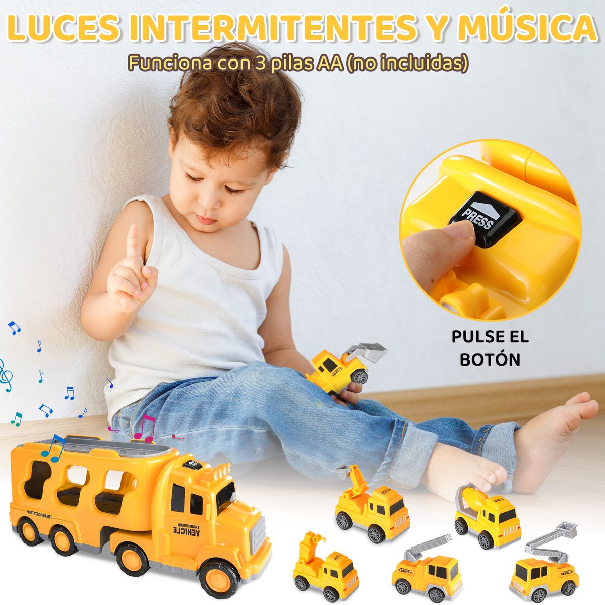 LUKOVEE - Camión Transportador Luz Sonido Con 6 Autitos Juguete Niños