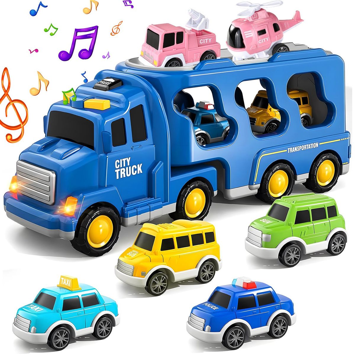 LUKOVEE - Camión Transportador Luz Sonido Con 6 Autitos Juguete Niños