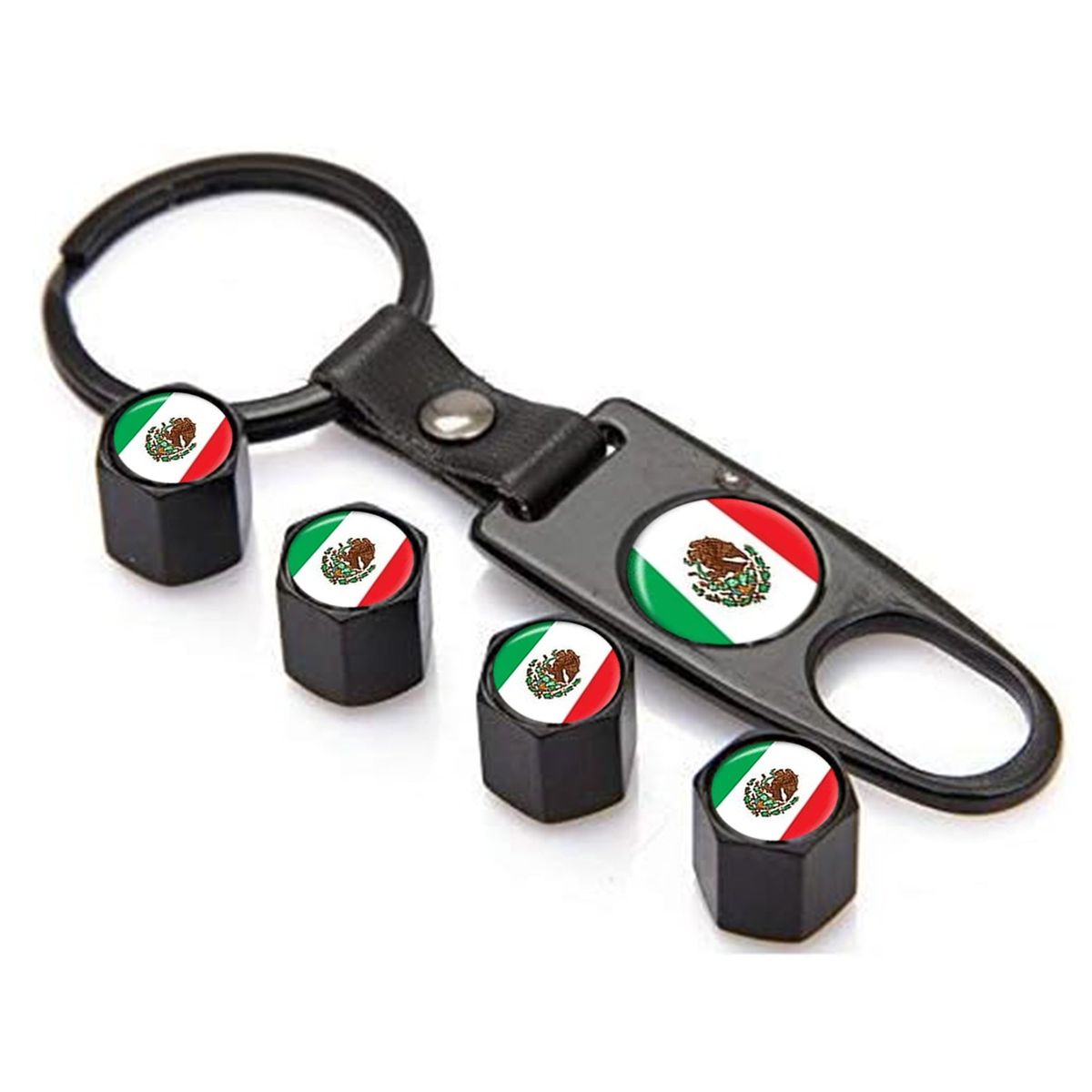 COREJOY - TAPAS DE VALVULAS ANTIRROBO METALICAS BANDERA MEXICANA-NEGRA
