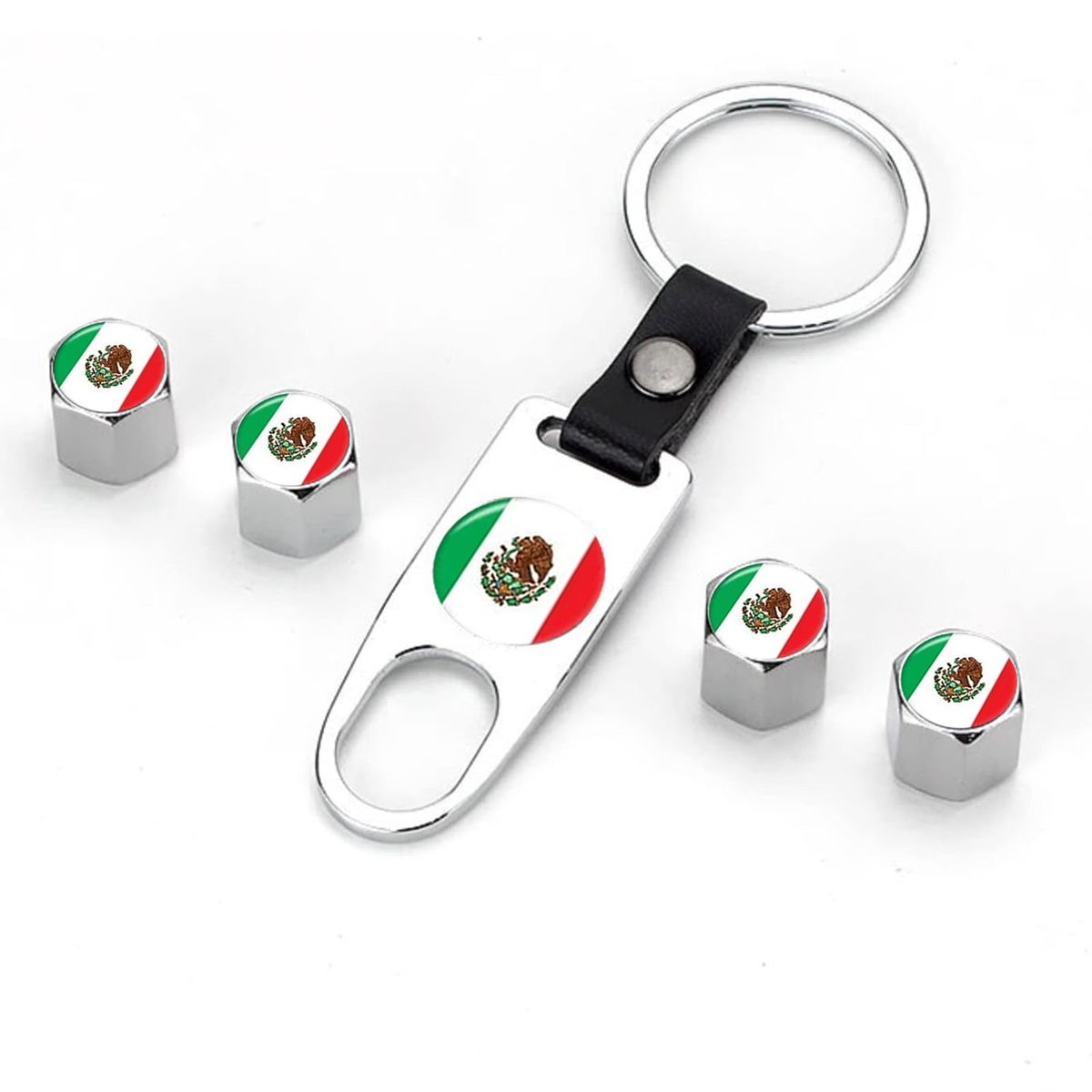 COREJOY - TAPAS DE VALVULAS ANTIRROBO METALICAS BANDERA MEXICANA-PLATA