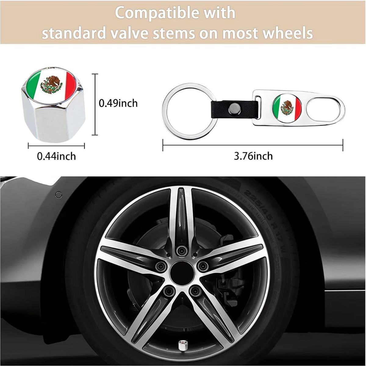 COREJOY - TAPAS DE VALVULAS ANTIRROBO METALICAS BANDERA MEXICANA-PLATA