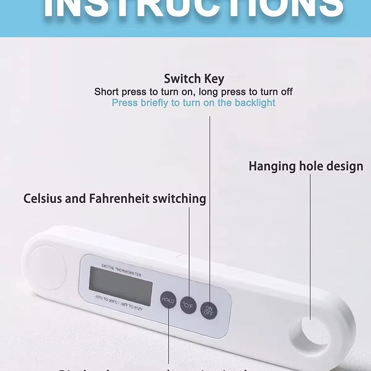 KUANGYE - Termómetro Digital Plegable Para Alimentos De Cocina