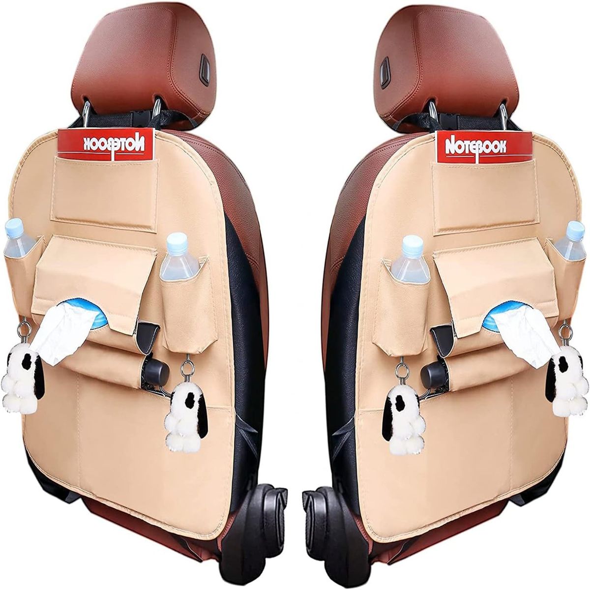 COREJOY - Paquete de 2 Organizador Auto Asiento De Cuero (Beige)