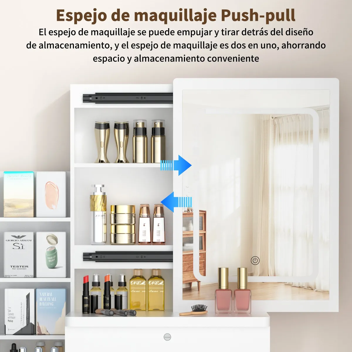 AIZO - Tocador Con Espejo De Luz LED Comoda Extendible  y taburete80x40x130cm