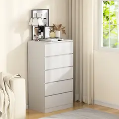 AIZO - Cómoda 5 cajones blanco cálido 109x41x60cm