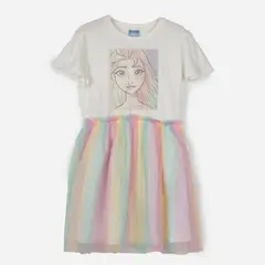 DISNEY - Vestido Niña Elsa Frozen Blanco Disney.-