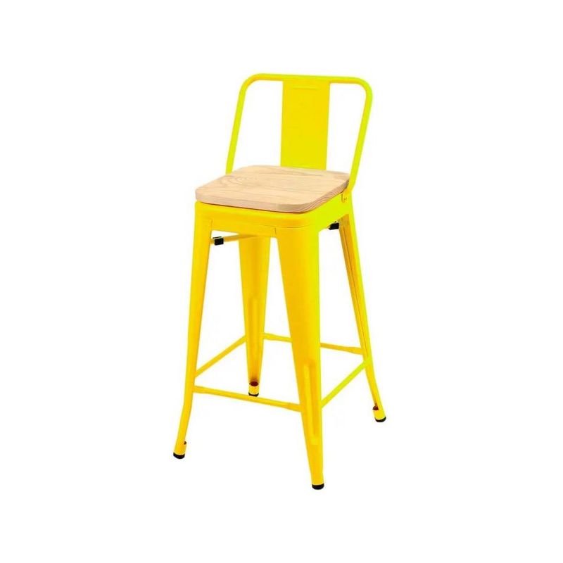 GENERICO - Taburete Tolix con Asiento de Madera Amarillo 66cm