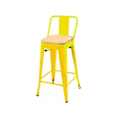 GENERICO - Taburete Tolix con Asiento de Madera Amarillo 66cm