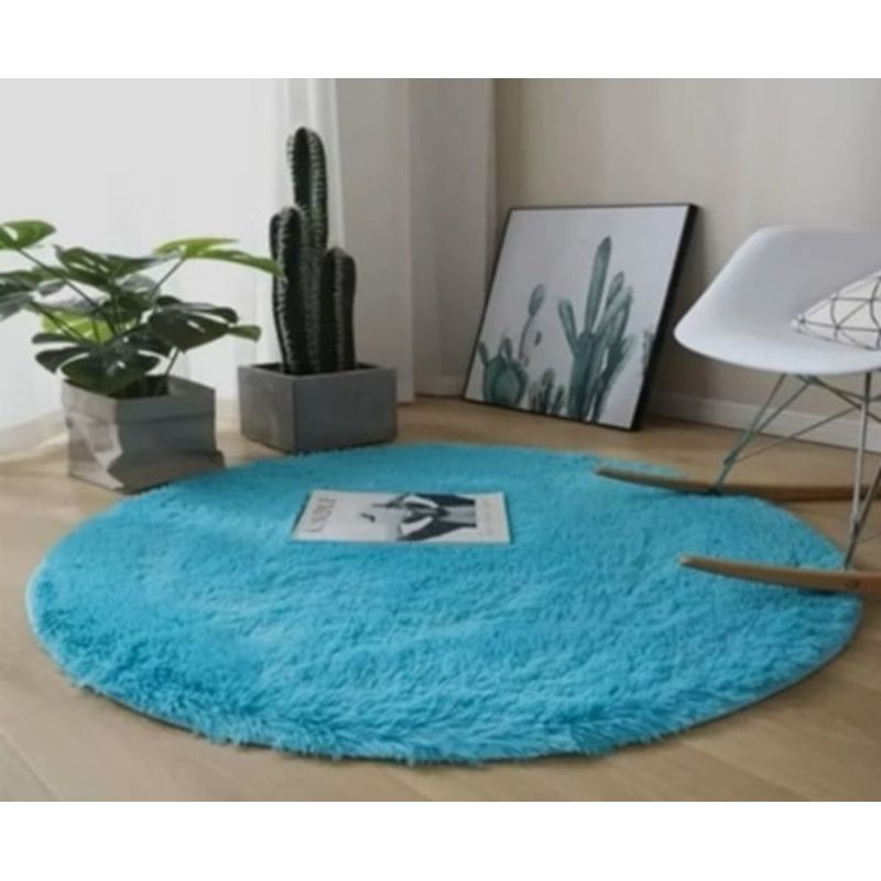 ANGELES DEL HOGAR - Alfombras peludas tipo Shaggy Redondas 120cm Turquesa