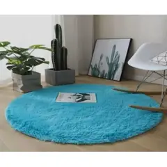 ANGELES DEL HOGAR - Alfombras peludas tipo Shaggy Redondas 120cm Turquesa