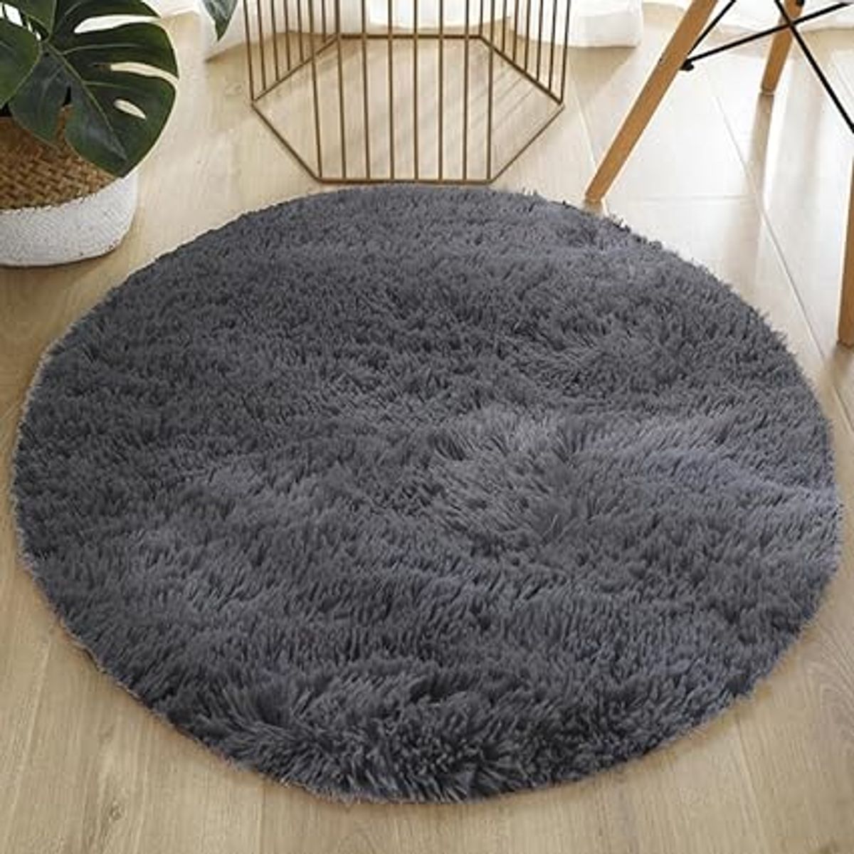 ANGELES DEL HOGAR - Alfombras peludas tipo Shaggy Redondas 150cm Gris oscuro