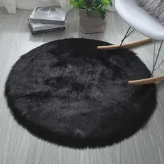 ANGELES DEL HOGAR - Alfombras peludas tipo Shaggy Redondas 150cm Negra