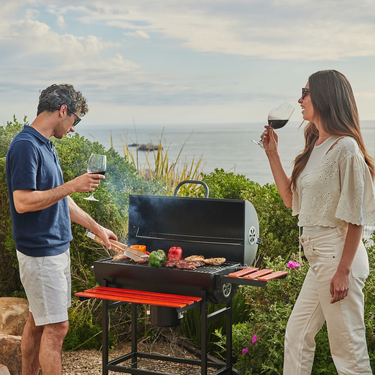 RELAN - Parrilla Tambor a Carbón Relan BBQ WOOD con Tapa y Ruedas