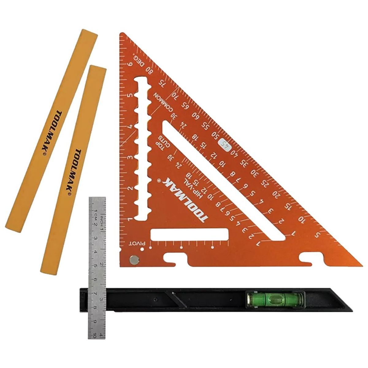 GENERICO - Escuadra De Carpintero Rápida Multifunción 5 Pcs Toolmak Color Naranja