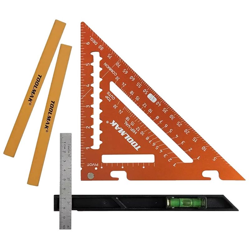 GENERICO - Escuadra De Carpintero Rápida Multifunción 5 Pcs Toolmak Color Naranja