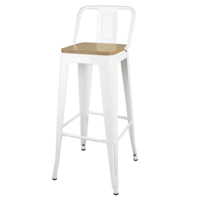 GENERICO - Taburete Tolix con Asiento de Madera Blanco 66cm