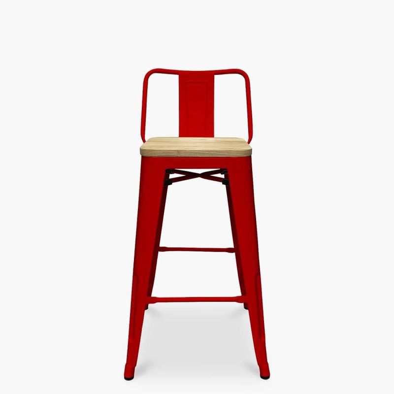 GENERICO - Taburete Tolix con Asiento de Madera Rojo 66cm.