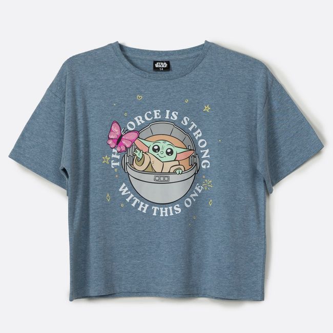 STAR WARS - Polera Manga Corta Niña Baby Yoda Azul Star Wars