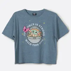 STAR WARS - Polera Manga Corta Niña Baby Yoda Azul