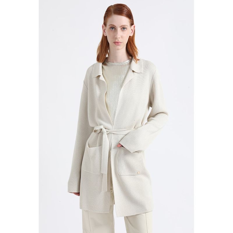 LIOLA - Chaqueta Larga Tejido Punto, Beige Liola