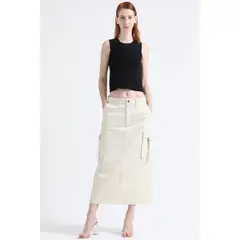 LIOLA - Falda Cargo Gabardina Crudo