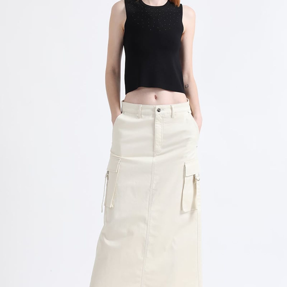LIOLA - Falda Cargo Gabardina Crudo Liola