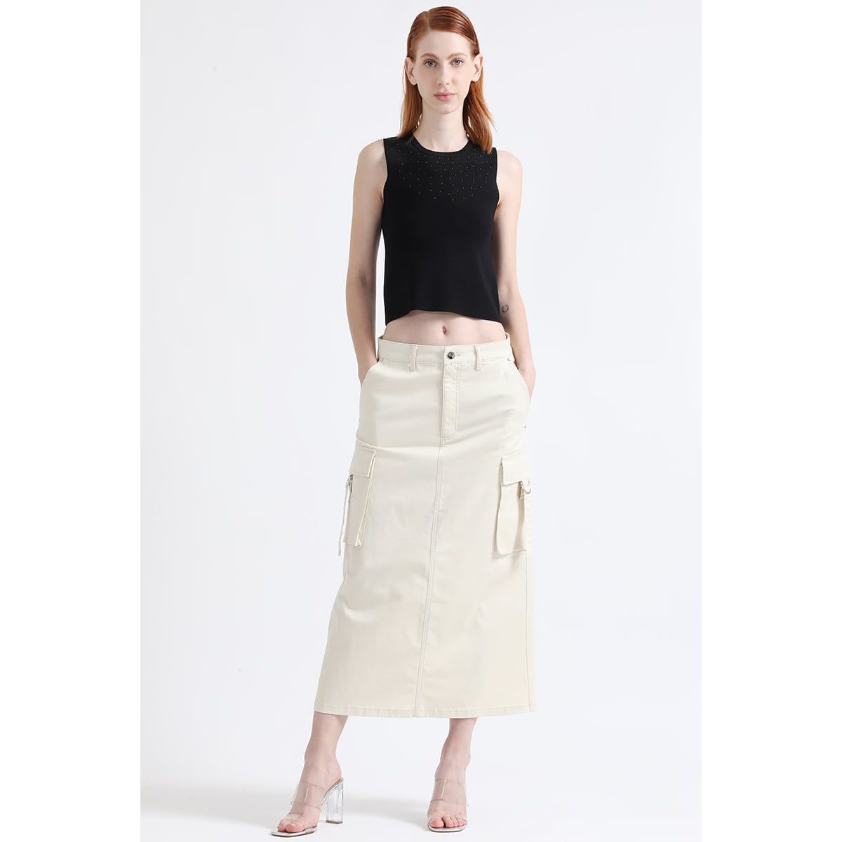 LIOLA - Falda Cargo Gabardina Crudo Liola