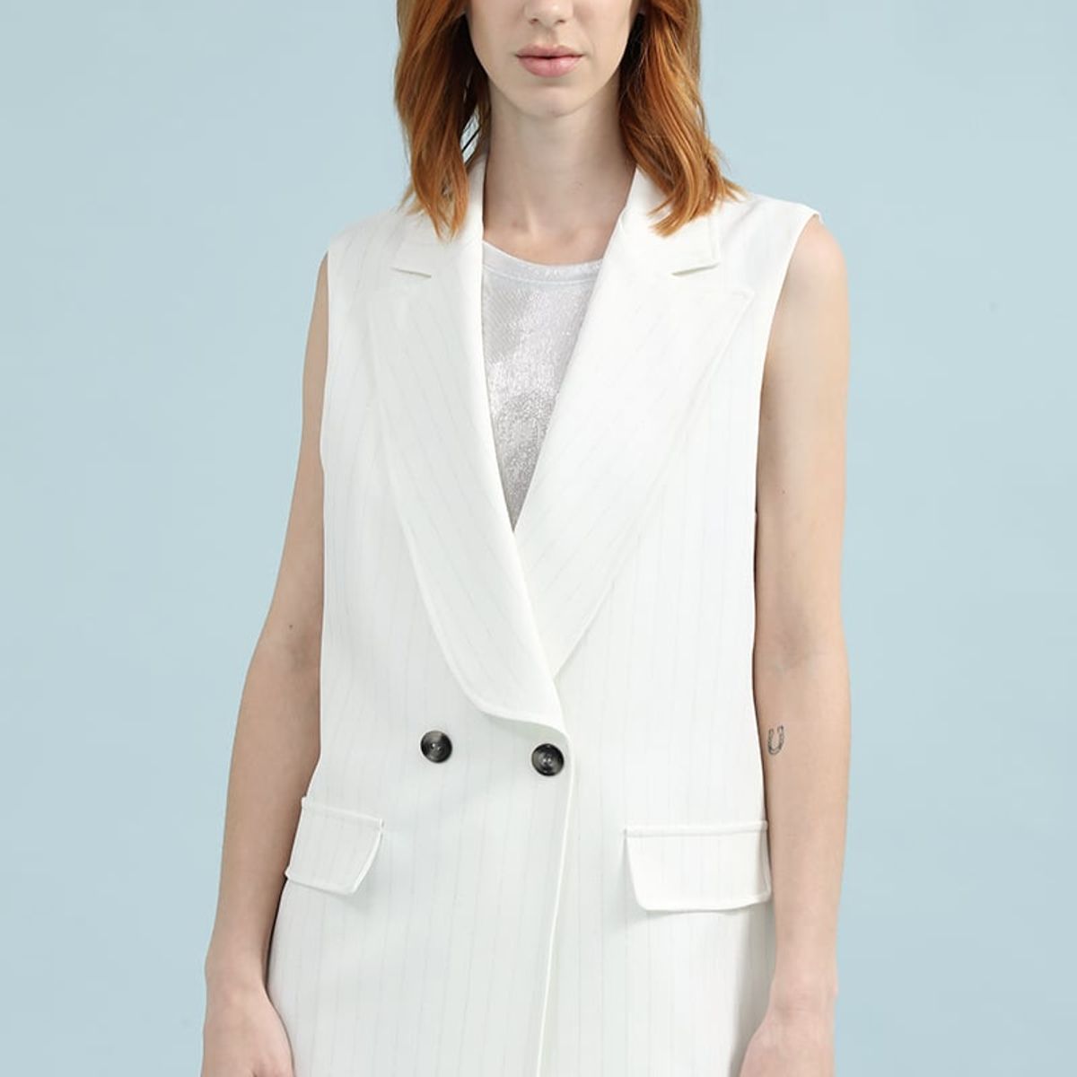 LIOLA - Blazer Cruzado Sin Mangas, Rayas Lurex, Crudo Liola