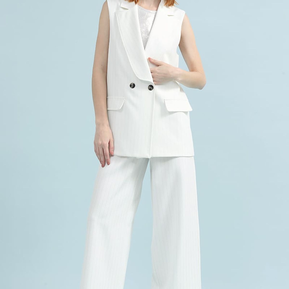 LIOLA - Blazer Cruzado Sin Mangas, Rayas Lurex, Crudo Liola