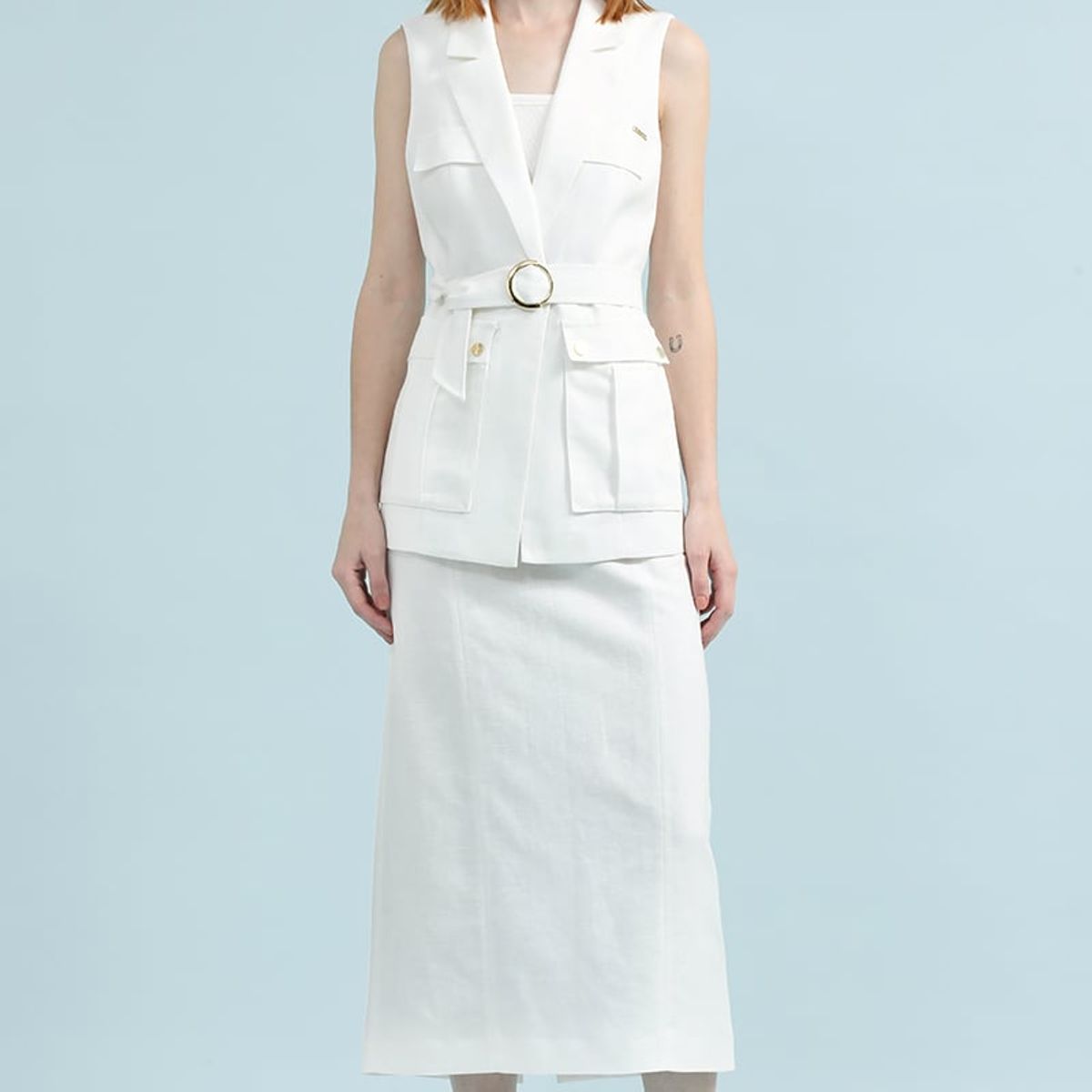 LIOLA - Chaqueta Sin Mangas Cargo, Lino Algodón, Crudo Liola