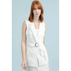 LIOLA - Chaqueta Sin Mangas Cargo, Lino Algodón, Crudo
