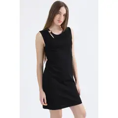 LIOLA - Vestido Asimetrico, Aplicación Argolla, Negro